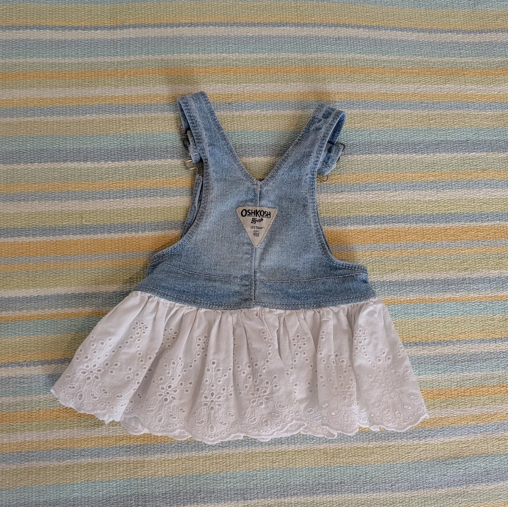 ⭐ Oshkosh Bgosh Denim & Eyelet Overall Dress Size 6 Months